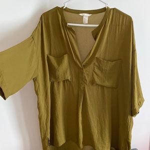 H&M blouse / tunic top - olive green - size 12